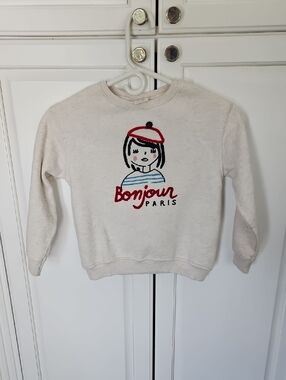 Bonjour Paris Graphic Crewneck Sweatshirt - Cream